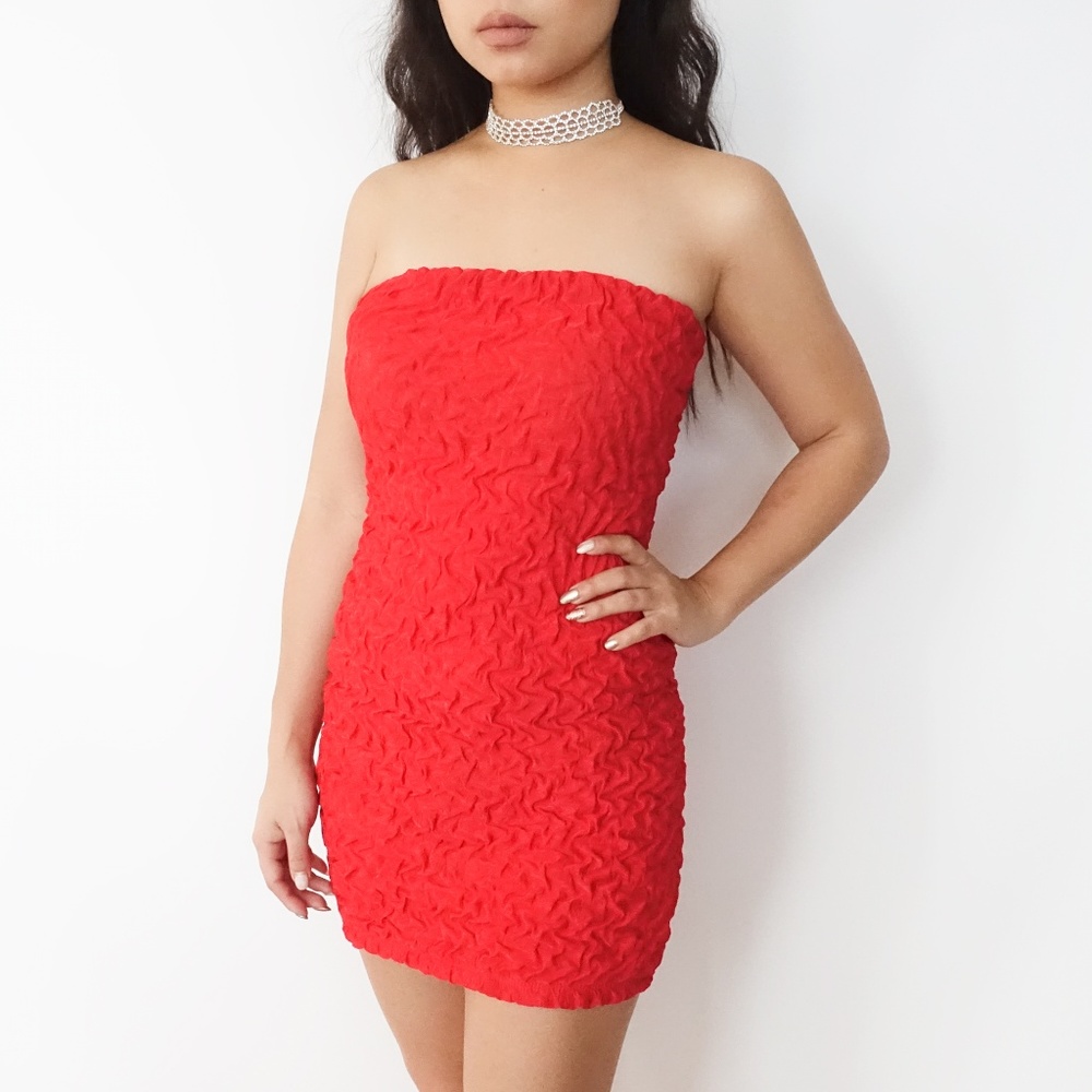 Red Strapless Mini Dress